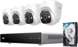 eufy Security PoE NVR CCTV Camera Systems E41, Wired Outdoor Cam, 4K UHD Turret Cams, 122° FOV, Colour Night Vision, 24/7 Recording, AI Detection, Red & Blue Lights, 8 Channel NVR, 2TB HDD, IP67