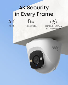 eufy Security PoE Turret CCTV Camera E41 Add-On, Wired Outdoor Surveillance, 4K UHD, 122° FOV, F1.6 Colour Night Vision, 24/7 Recording, Person/Pet AI Detection, Red & Blue Lights, IP67, NVR Required