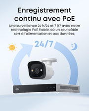 Eufy Security PoE Bullet CCTV Camera E40 Add-On, Wired Outdoor Surveillance, 4K UHD, 122° FOV, F1.6 Colour Night Vision, 24/7 Recording, Person/Vehicle/Pet AI Detection, Red & Blue Lights, IP67