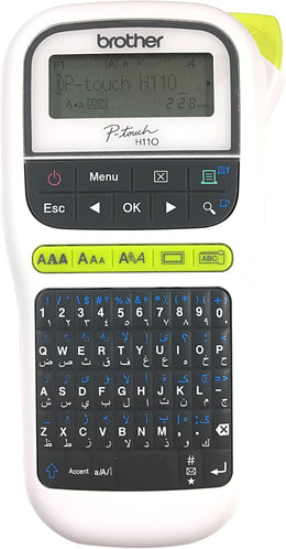 Brother PT-H110 Label Printer, Portable Label Maker, English, Arabic & Farsi Keyboard, Up to 12mm label, White