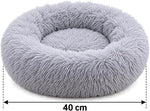 Fluffy Round Donut Cat Bed, Plush Raised Rim, 40 cm, Grey