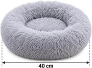 Fluffy Round Donut Cat Bed, Plush Raised Rim, 40 cm, Grey