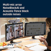 Poly (Plantronics + Polycom) Studio P15 Personal Video Bar - 4K Camera, Microphones & Speaker Solution With Premium Audio - Certified for Zoom and Teams