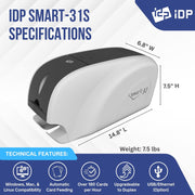 IDP IDP SMART-31S ID Card Simplex Printer Kit with PC Only Software, 250 Print YMCKO Color Ribbon, and 100 PVC Plastic Cards