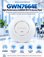 Grandstream GWN7664E | AX6000 Wi-Fi 6 Access Point | Power Adapter Not Included