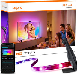 Lepro STV1 AI Smart TV Backlight with Ultrawide Camera for 55-65 Inch TVs, 3.6M,LightIMS Instant Sync, True-to-Screen Colour, LED Lights for TV Gaming Home Cinema, Works with Alexa, 2.4GHz WiFi