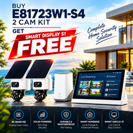 eufyCam S4 2-Camera Solar Security Kit, 4K + Dual 2K PTZ, 360° Auto-Tracking, Smart Display E10 Free